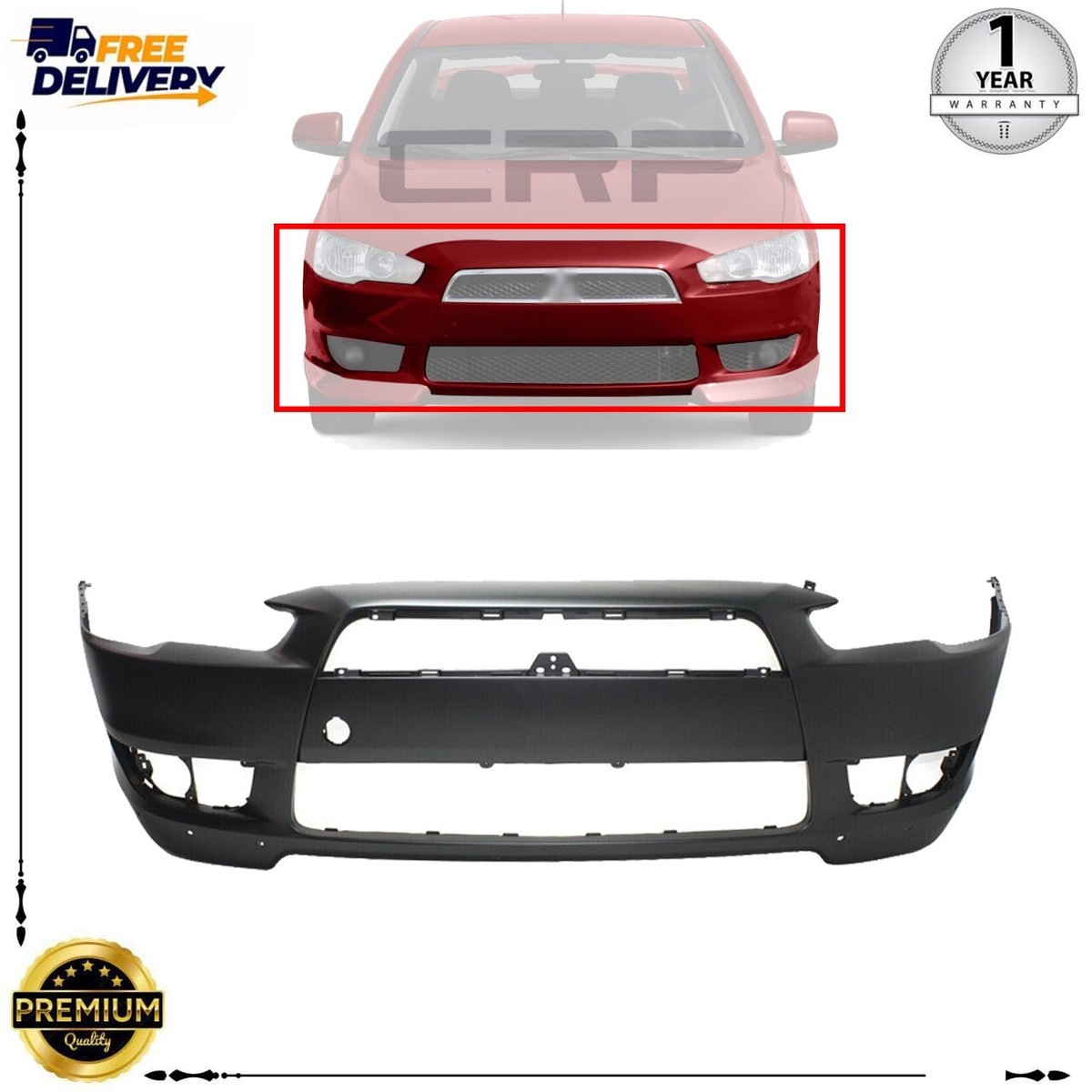 Front Bumper Cover Primed For 2008-2015 Mitsubishi Lancer