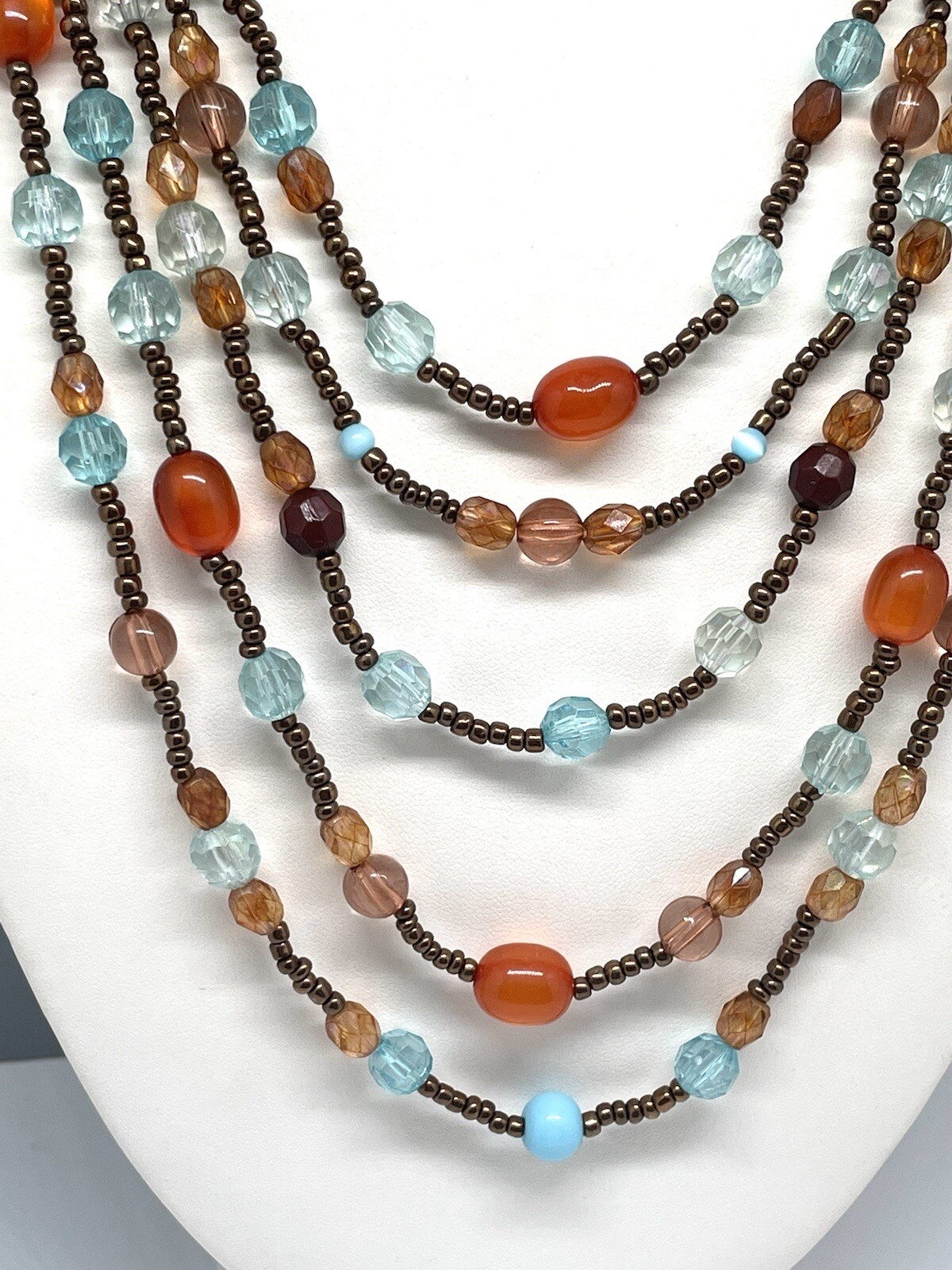 Five String Multicolored Bead Statment 19 Inch Ne… - image 3