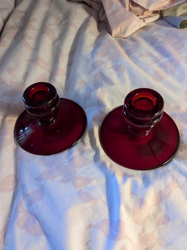 Fenton Red Glass Candle Holders
