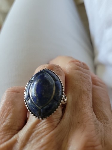 VTG SALLY C TREASURES SX STERLING MOSAIC LAPIZ LAZULI SCROLLED STERLING RING (8) - Picture 10 of 10