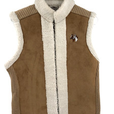 Vtg Rods Womens Faux Suede Sherpa Embroidered Horses Vest Size Medium Cowboy