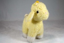 Vintage Yellow Lamb with Flowers Plush Stuffed Animal Toy Lovey Sheep 9.5"