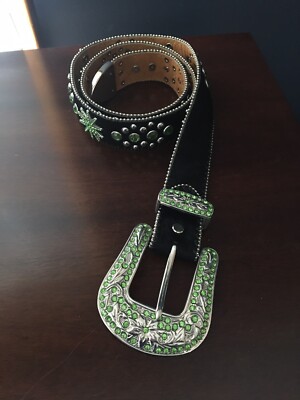 Green Rhinestone Straw Statement Belt JIARY Green,100CM/39.4 main image 3