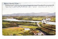 1930s WELSH Old Vintage Postcard MENAI STRAITS FROM THE TOWN WITH LONGEST NAME