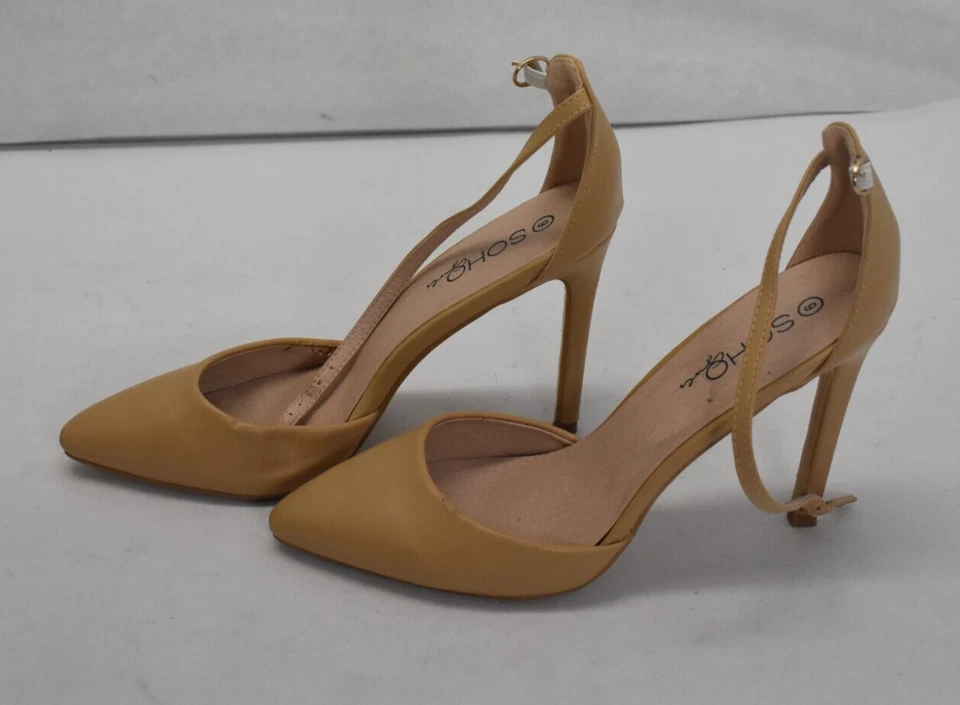 Soho 米色尖头踝带 4-1/2 英寸细跟凉鞋女式 9 码 — 第 3/4 张图片