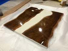 48"x36" White Epoxy Table Top  Live Edge Resin RIver Acacia Wood Counter tops