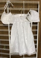 NWT girl's long lace white gown, bonnet  bib christening 3-6 mo baptism dress