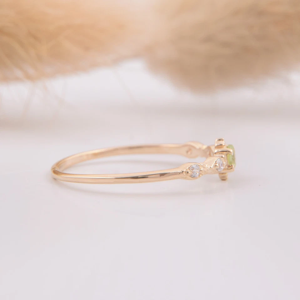 Peridot Engagement Ring Moissanite Wedding Ring Gold Plated 925 Silver Ring - Image 3 of 4