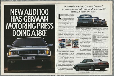 1992 AUDI 100 2-page advertisement, Audi 100 compared with Mercedes & BMW 