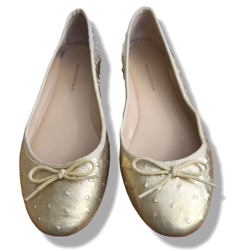Banana Republic Oro Robin Avestruz Cuero Arco Ballet Pisos Talla 8.5M SB2 Foto 3 de 4