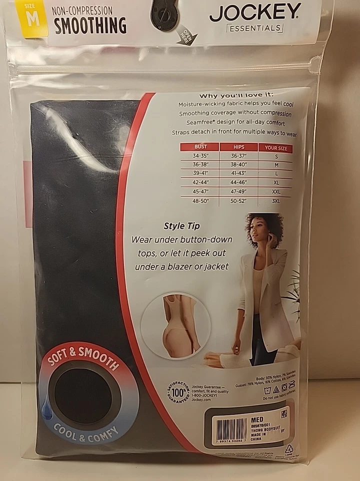 NUEVO Jockey Essentials Tanga Sin Costuras Sin Compresión Negro Body Med  Foto 2 de 3