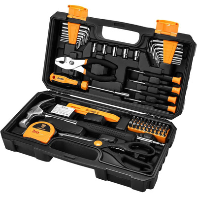 DEKO Werkzeug Kit Set Box 62 Stück Heim Reparatur Zum Selbermachen Werkzeuge Grundlegende Hand Werkzeugkiste Sets für