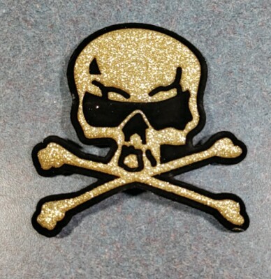Lot of 12 Skull & Crossbones Goth Gold Glitter Sew On Padded Patches