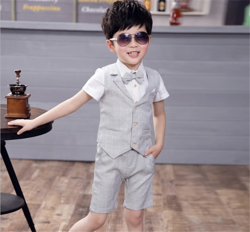 4pcs Kids Boys Summer Gentleman Suit Wedding Piano Perform Outfits