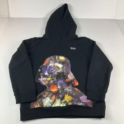 Kith Star Wars Sweatshirt Youth 12 Medium Black Floral Darth Vader Hoodie - Picture 1 of 12