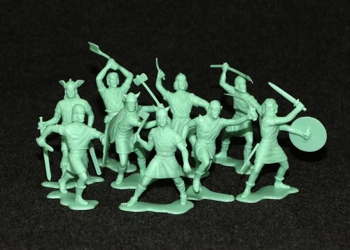 Marx Playset 1965 Vikings 54mm Waxy Figures Light Green x9 Complete Set OSS
