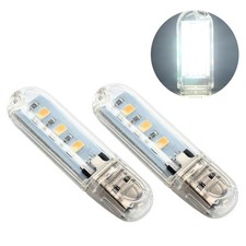 2PCS Mini Portable Bright 3 LED Night Light USB Lamp White USB Lamp