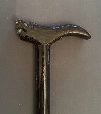 Antique Vintage Black  Red Lacquer Walking Stick Cane w Dragon Head Handle- 36"