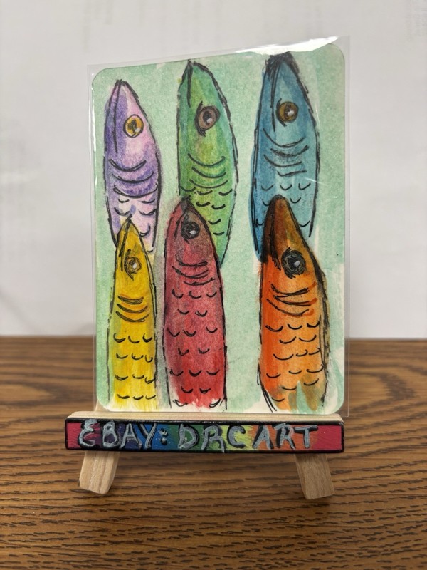 ACEO original watercolor rainbow tropical fish underwater sea life by DRC Art