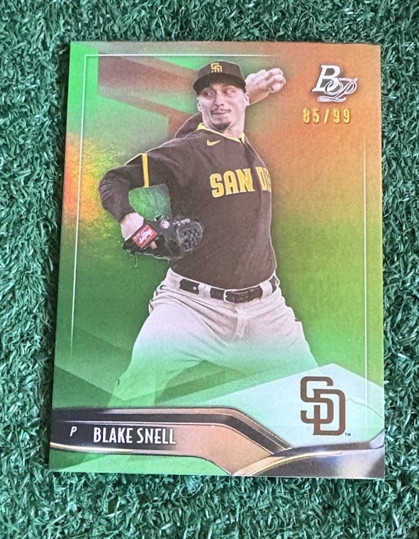 BLAKE SNELL - 85/99 - 2021 BOWMAN PLATINUM GREEN PARALLEL CARD # 4 - DODGERS MLB