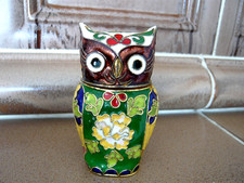 Cloisonne Eule Dose Figur Messing Metall Emaille 7
