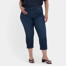 NYDJ Relaxed Piper Crop jeans blue denim dark wash straight leg stretch new 26W