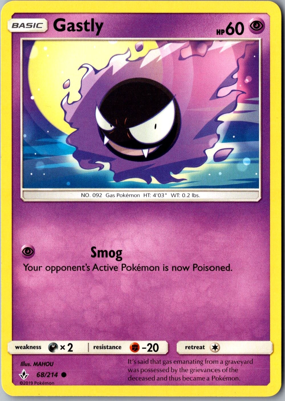 Gastly 68/214 Common Unbroken Bonds Lightly Played Pokemon Card Fan Favorite