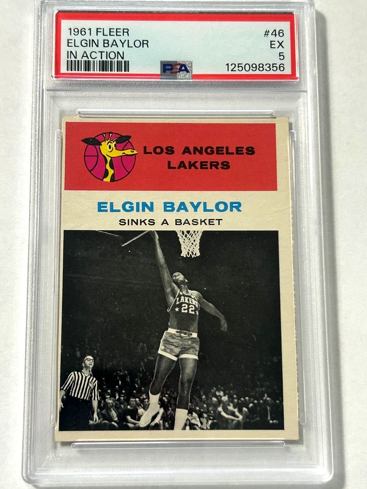 1961  Fleer #46  Elgin Baylor    (Lakers Great)    PSA  EX 5 - Image 2 of 3