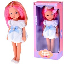 Puppe mit lange Rosa Haaren Spielpuppe 33cm klassische Schönheit Weiß Kleid JO