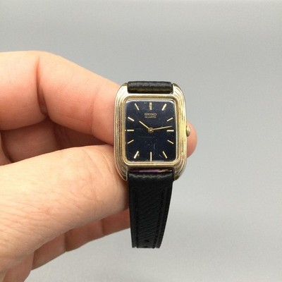Vintage Seiko Womens Watch 20mm Black Dial Gold Leather 2C20-5360