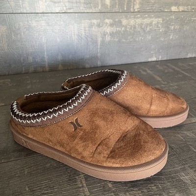Hurley Slipper Mules Youth 4 Brown Suede Cozy Indoor Outdoor Slip On