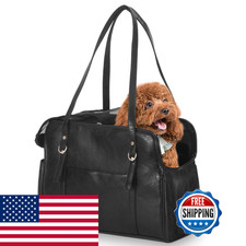 Lasaviin Dog Carrier Purse Fashion Leather Pet Carrier Pockets Airline Approved
