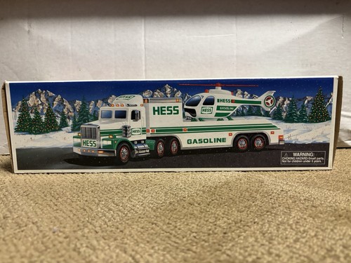 Hess 1995 Toy Truck and Helicopter White Green Red with Original Box