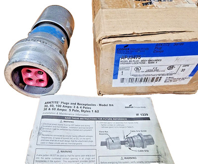 Crouse-Hinds APR3465, 30 Amp Body Grounded ARKTITE 4 Pin & Sleeve Plug