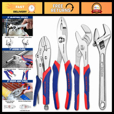 4-piece Locking Pliers Set With Adjustable Wrench - Slip Joint Groove Joint To 4-piece Locking Pliers Set With Adjustable Wrench - Slip Joint Groove Joint To