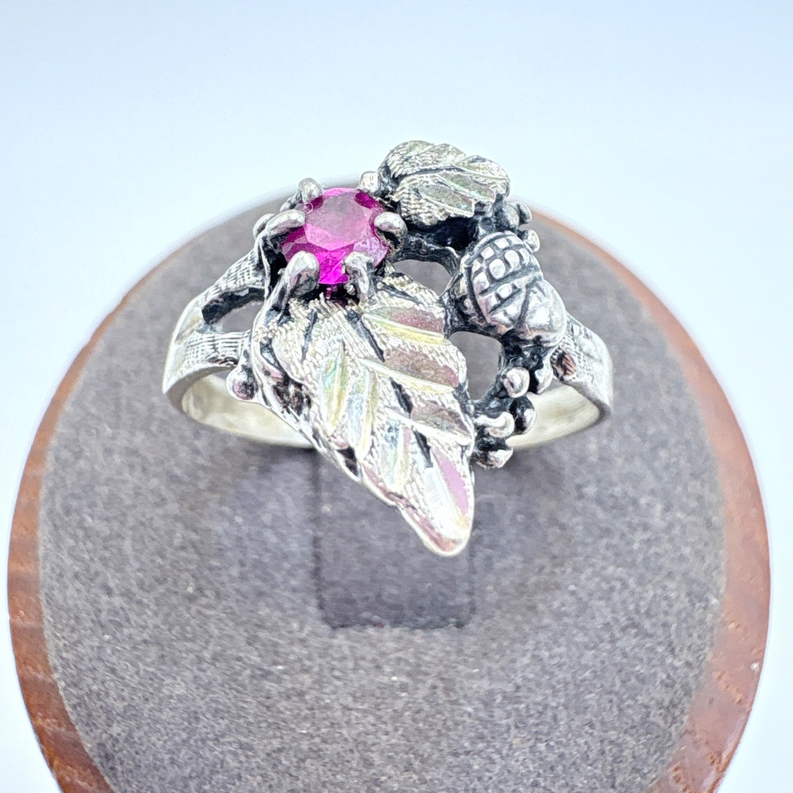 Sterling Silver 925 Ruby Prong Set Leaf Floral De… - image 2