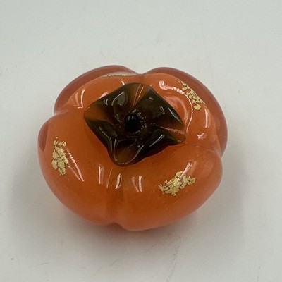 Persimmon Hand Blown Glass Paperweight Gold Flecks Taiwan Good Luck Charm  One 