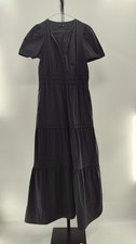 Quince Women 100% Organic Cotton Poplin Tiered Maxi Dress Black S
