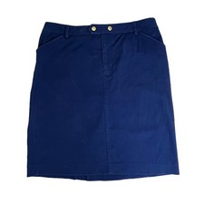 Lauren Ralph Lauren Women 10 Pencil Skirt Blue Gold Button Twill Knee Length