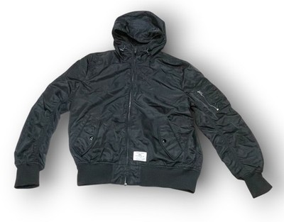 Alpha Industries Hooded Flight Jacket Men Large Black Embroidered 418 Bomber L 