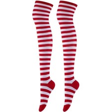 Over The Knee Socks for Women, Long One Size 1 Pairs-white and Red Thin Stripes