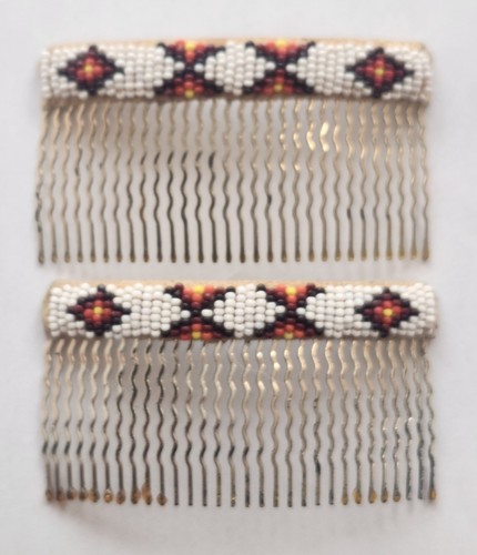 Native American Hand Beaded Hair Combs: White, orange purple, yellow. ~3" by 2"
