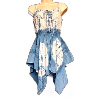 IKE&Me Tie-Dye Lace Up Corset Bodice Boho Hippie Fairy Embroidered Layered Top S