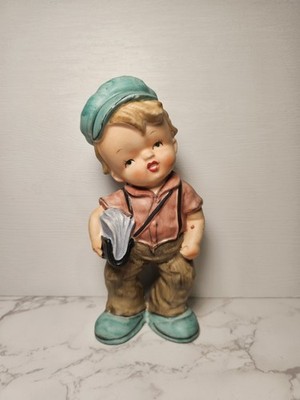 Vintage 1950s Bisque The Newsboy Figurine 7'' A Mark Exclusive Made In Japan 