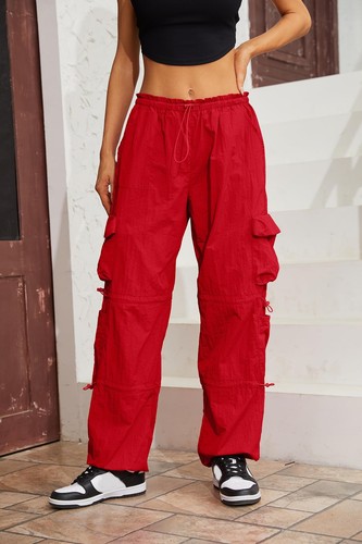 Baggy Parachute Pants for Women& Girls Drawstring Elastic Low Waist Ruched Ca... - Picture 3 of 6
