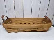 Longaberger 2001 Hand Wooven Bread Basket Vintage Display Brown Leather Handles