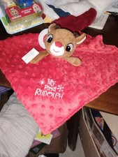 My First Rudolph Red Nosed Reindeer Red Security Lovey Blanket and Rattle NWT