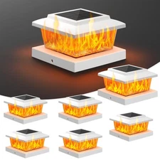 Solar Fence Post Cap Lights 6pack White Deck Flame Outdoor Waterproof High