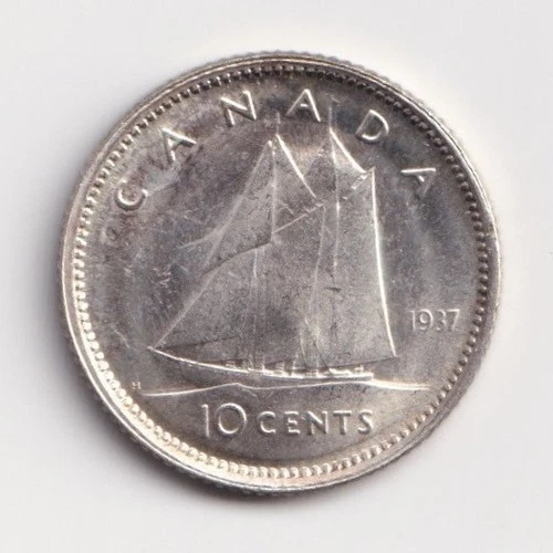 Canada 1937 10c Ten Cent Silver Dime King George VI MS-64 .800 Silver