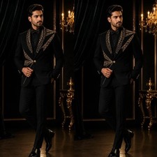 Men's Suits Shawl Lapel Luxury Rhinestone Beaded Formal 2 Piece Outfit Prom Part